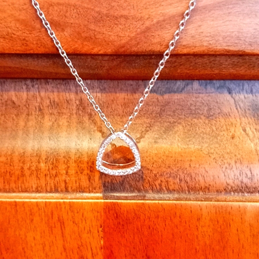 White crystal sterling silver pendant with chain